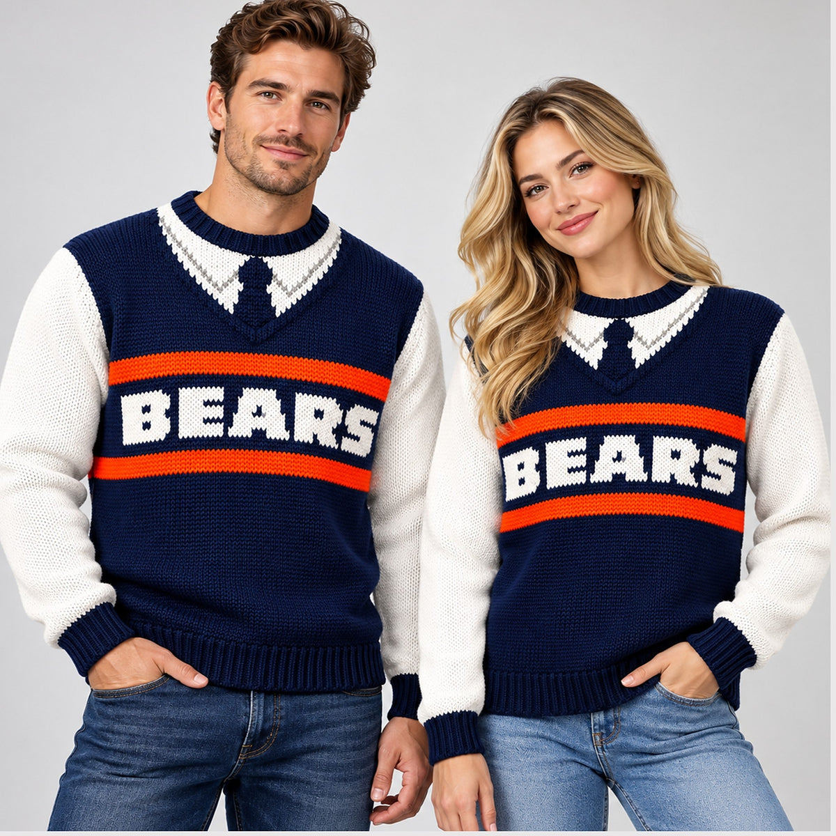 Chicago Bears Football Sweater Vintage Varsity Knit Crewneck Sweatshirt NFL Fan Gift