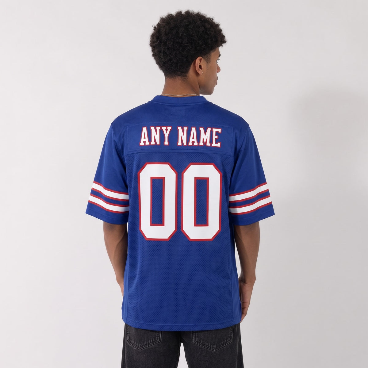 Custom Royal White-Red Mesh Football Jersey - 3