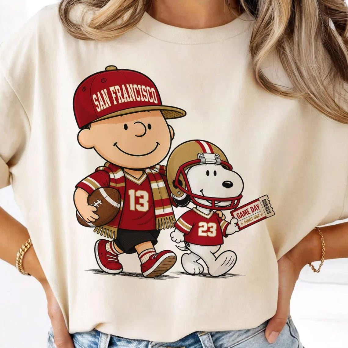 San Francisco 49ers Charlie Brown Snoopy Vintage Football Graphic T-Shirt