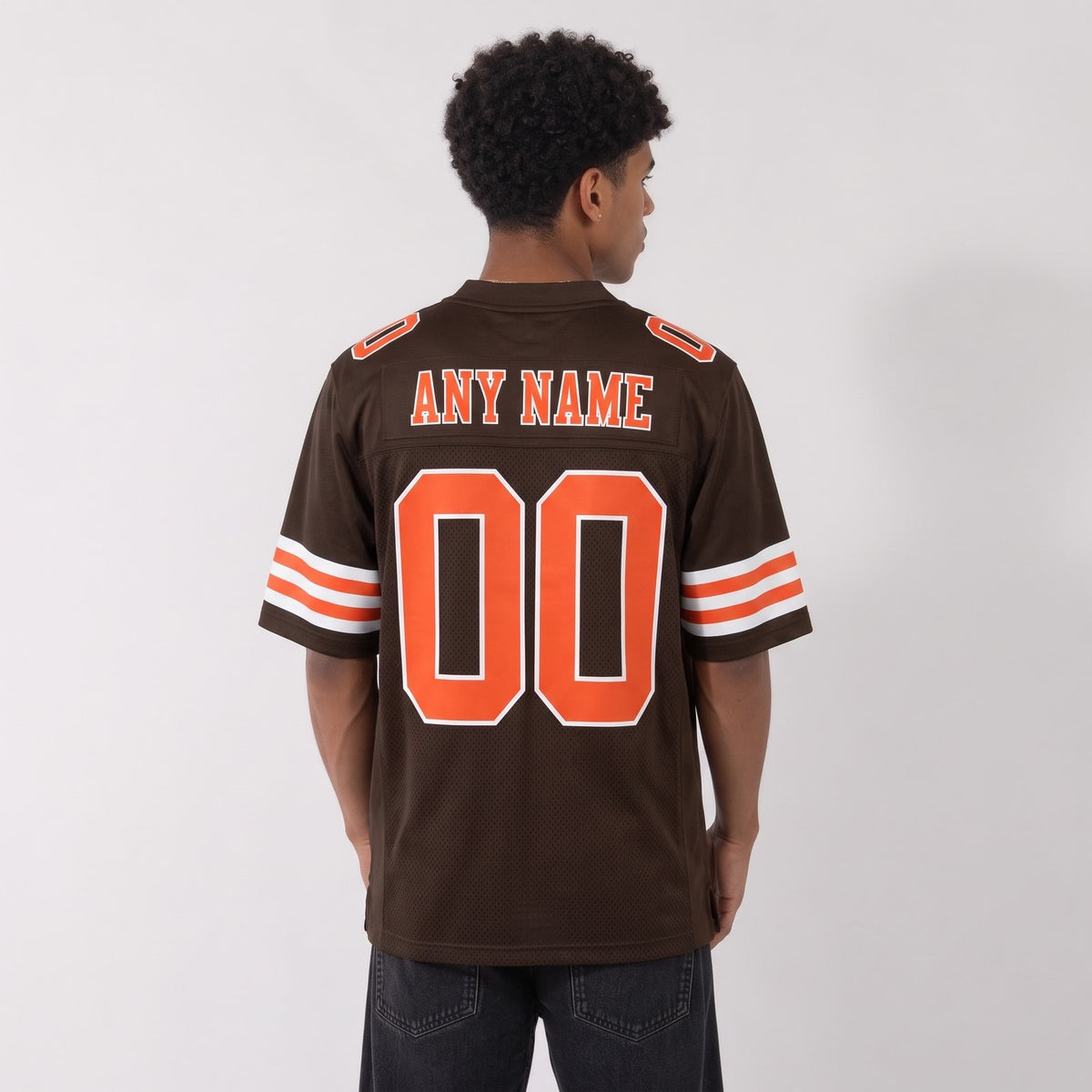 Custom Brown Orange-White Mesh Football Jersey - 3