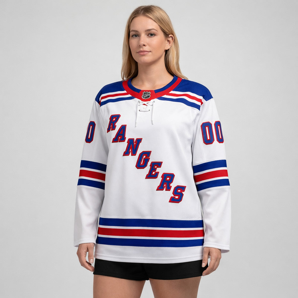 New York Rangers Custom Hockey Jersey White Blue Red - 5