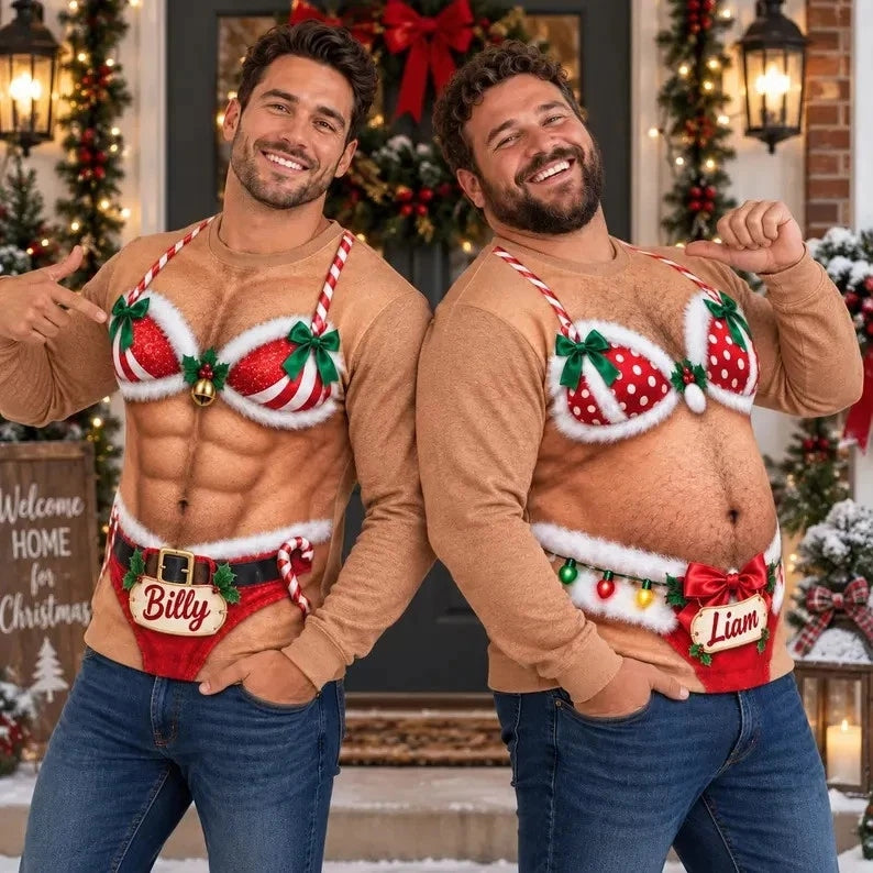 Funny Sexy Santa Bikini Christmas Ugly Sweater Personalized Name Sweatshirt