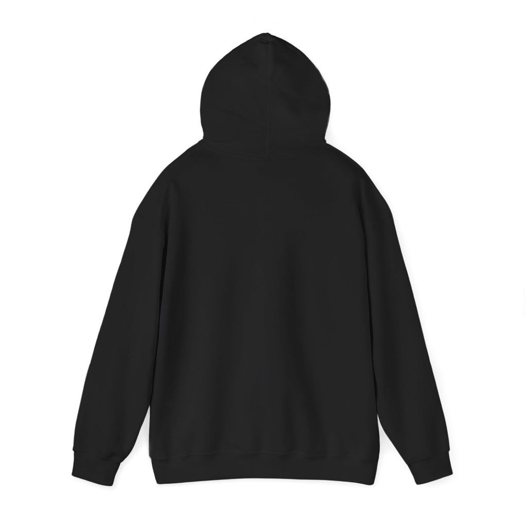 Black hoodie folded to show the sunset skeleton print centred on the chest print