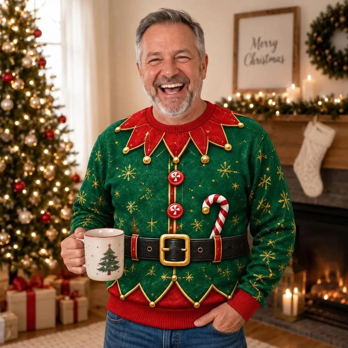 Funny Christmas Elf Costume Ugly Sweater Matching Friends Sweatshirt
