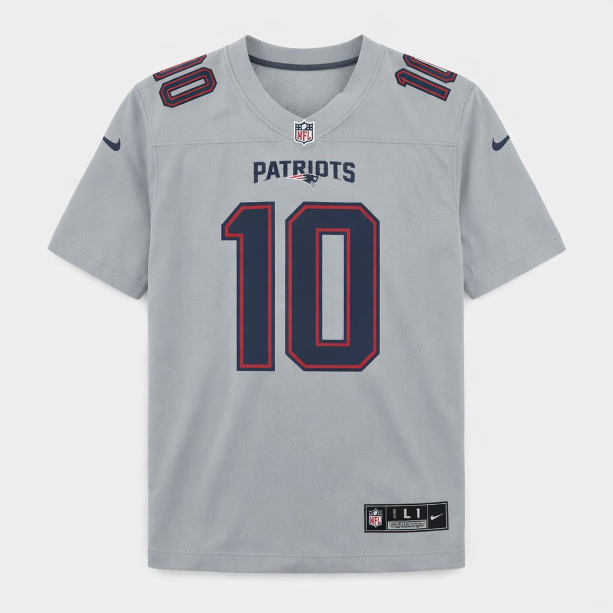 Jones 10 Patriots Gray Football Jersey - 1
