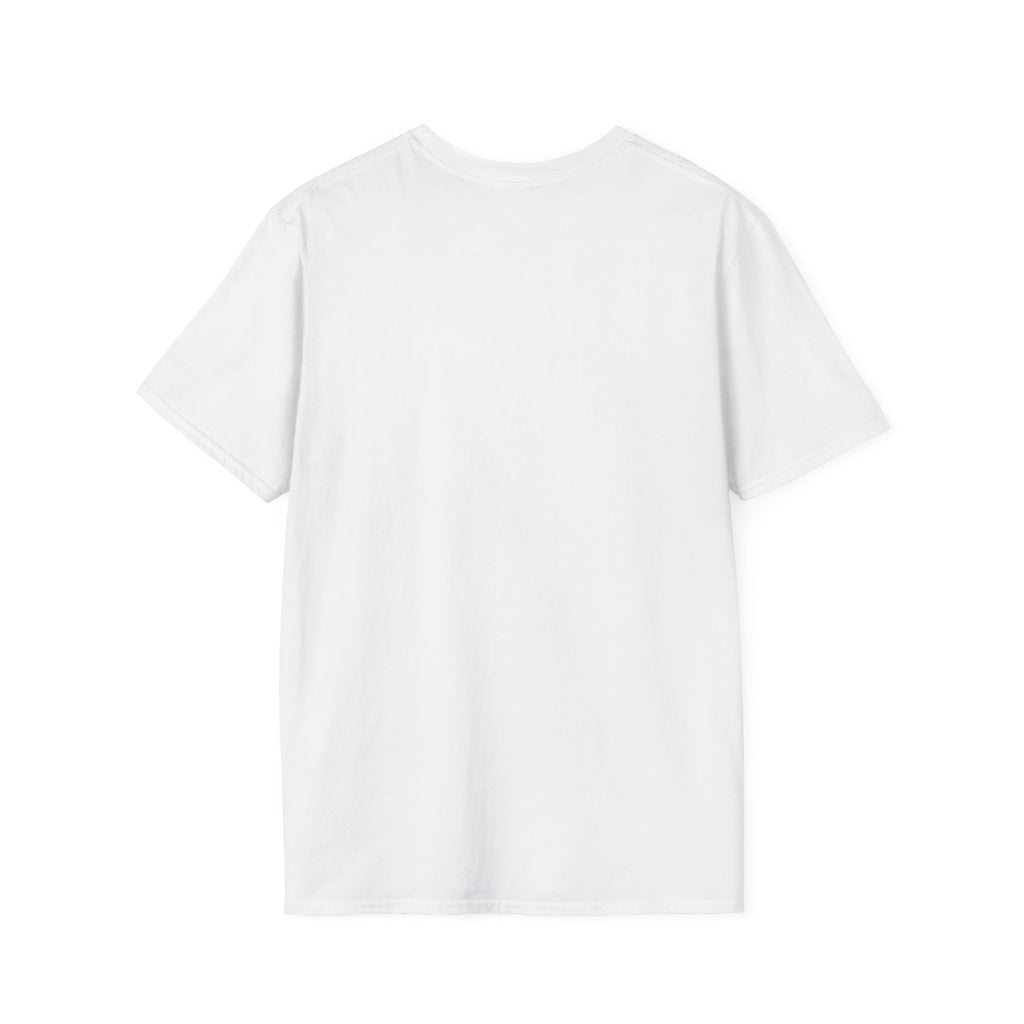 White t-shirt, plain back — black cat before a full moon on the front