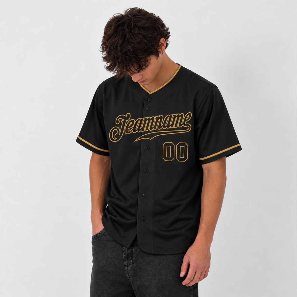 Custom Black Black-Old Gold Baseball Jersey - 2