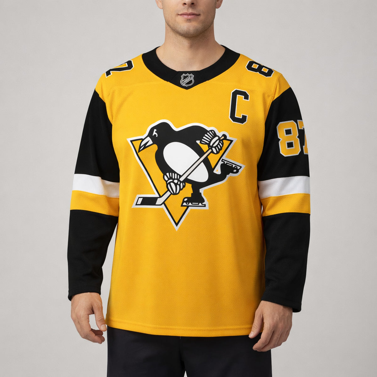 Crosby 87 Pittsburgh Hockey Jersey Yellow Black - 4