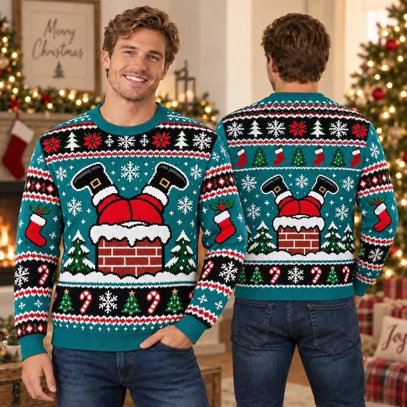 Funny Santa Stuck in Chimney Christmas Ugly Sweater Sweatshirt