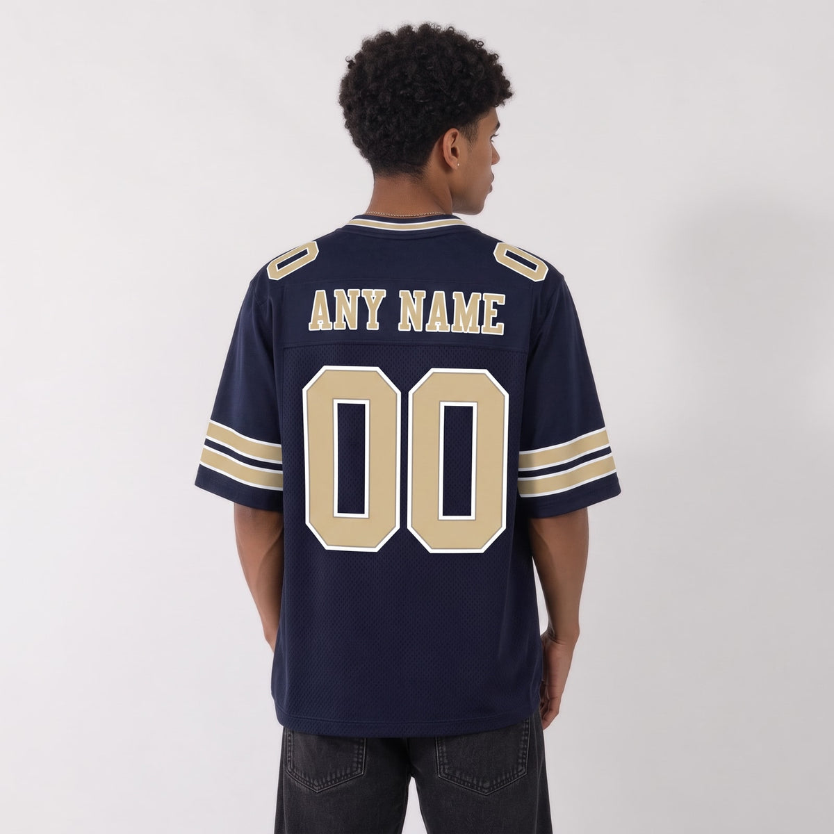 Custom Navy Vegas Gold-White Mesh Football Jersey - 3