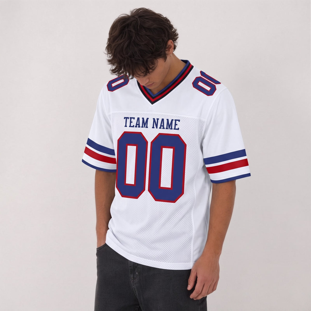 Custom White Royal-Red Mesh Football Jersey - 2