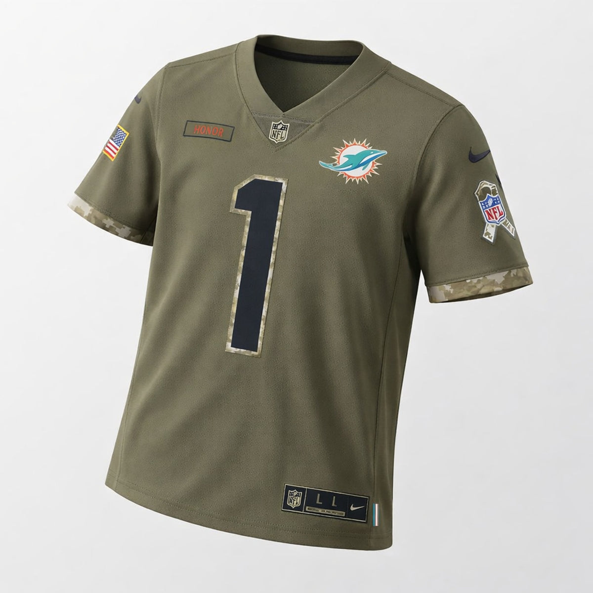Tagovailoa 1 Miami Dolphins Olive Football Jersey - 3
