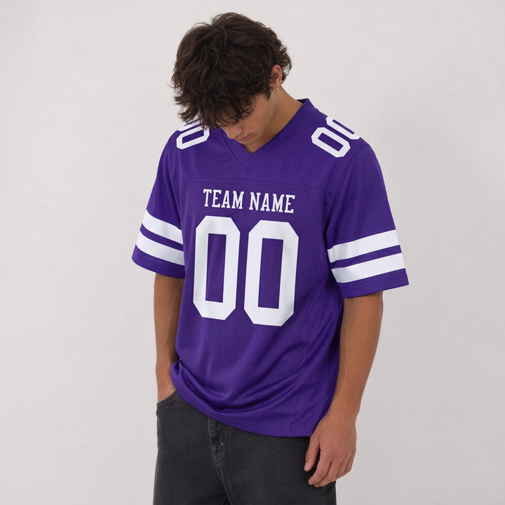 Custom Purple White Stripe Football Jersey – Personalized Team Name and Number