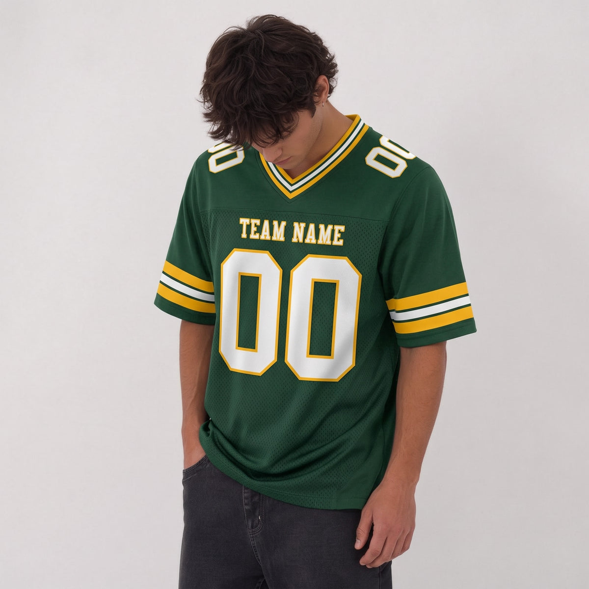 Custom Green White-Gold Football Jersey - 2