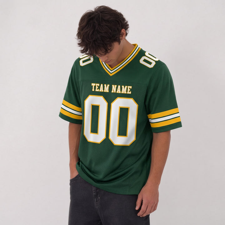 Custom Forest Green Gold Football Jersey – Personalized Team Name and Number