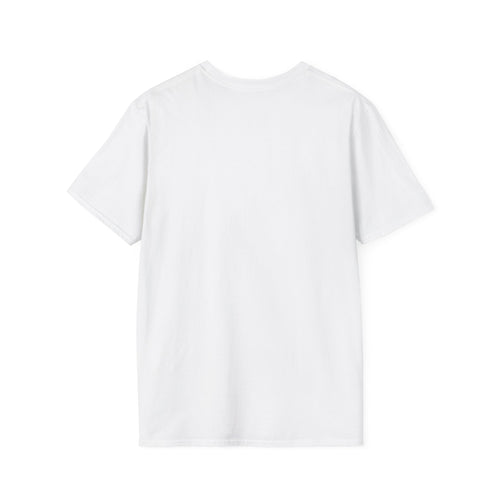 White t-shirt, plain back — skeletons and zombies around a grill on the front