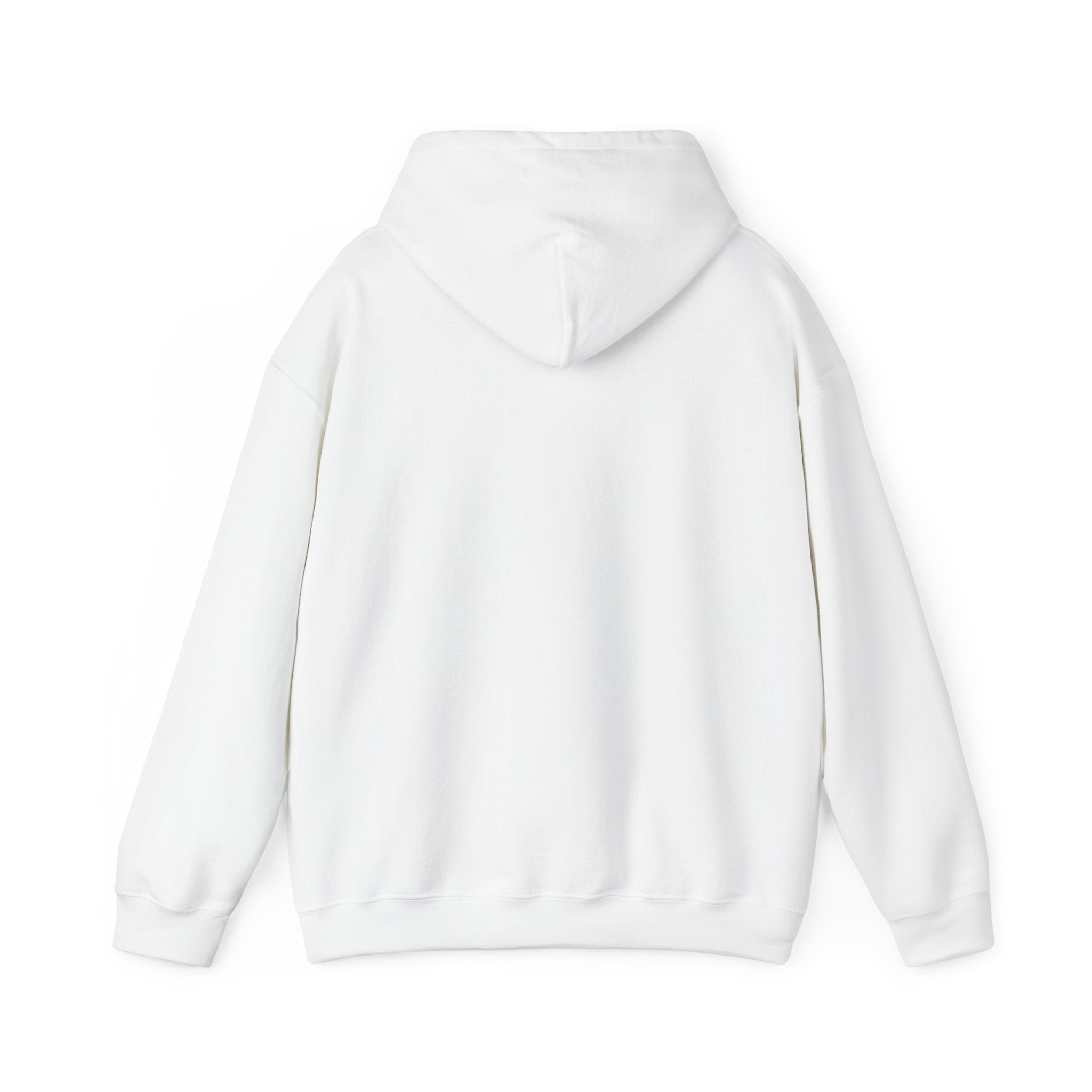 White hoodie, plain back — sunset skeleton print on the front