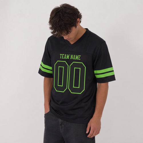 Custom Black Black-Neon Green Mesh Football Jersey - 2
