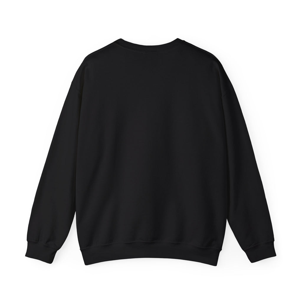 Black crewneck sweatshirt, plain back — ghost in a Santa hat on the front