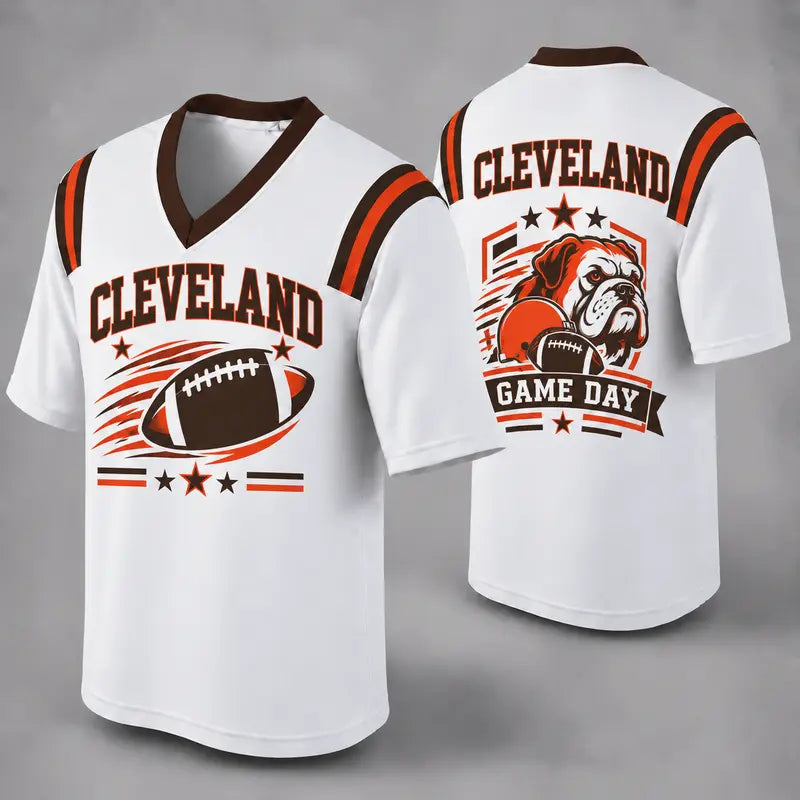 CLE White Football Jersey Cleveland Game Day Graphic Shirt