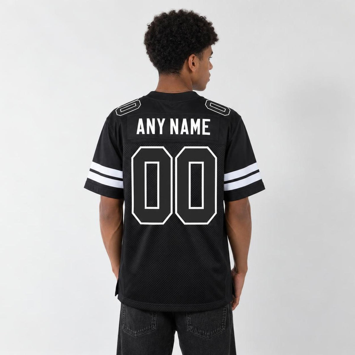 Custom Black Black-White Mesh Football Jersey - 2