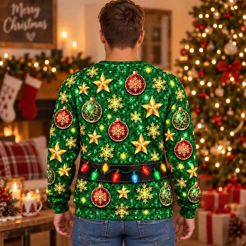 Funny Sexy Santa Faux Body Christmas Ugly Sweater Couple Sweatshirt