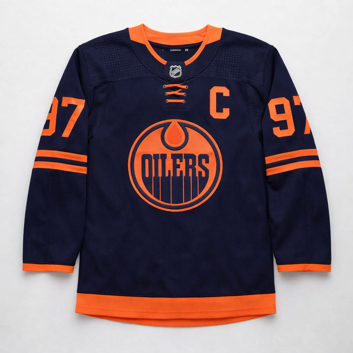 McDavid 97 Oilers Navy Orange Hockey Jersey