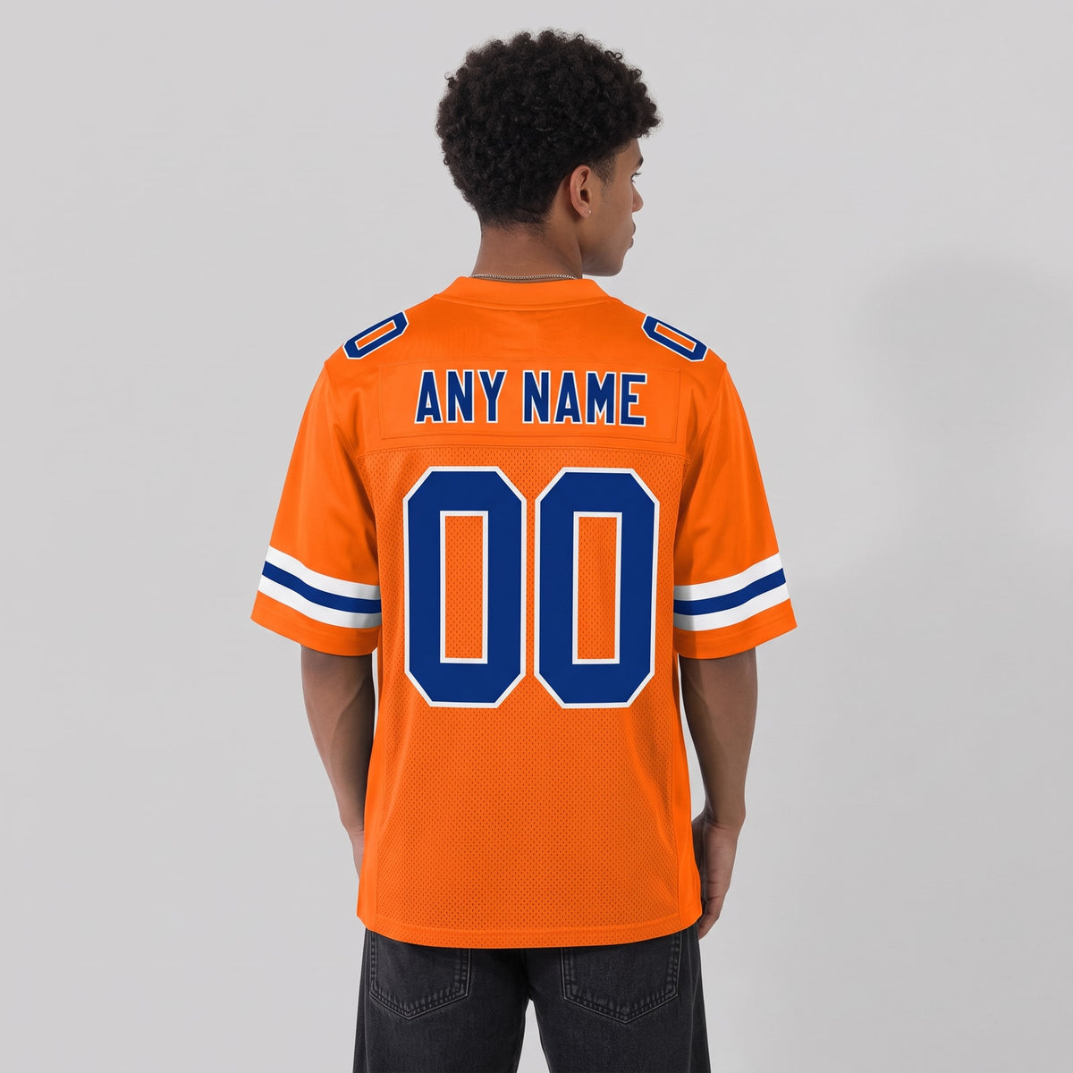 Custom Orange Royal-White Mesh Football Jersey - 3