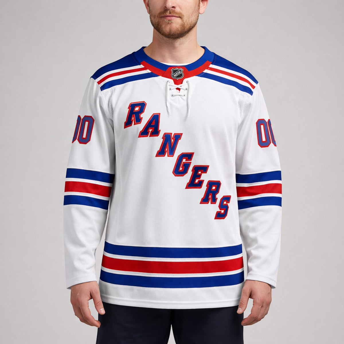 New York Rangers Custom Hockey Jersey White Blue Red - 4