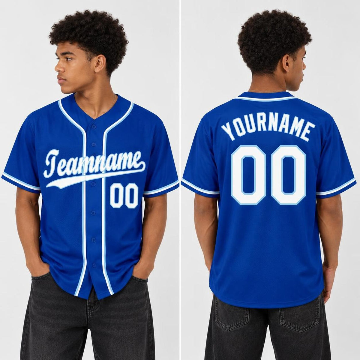 Custom Royal White-Light Blue Baseball Jersey - 3