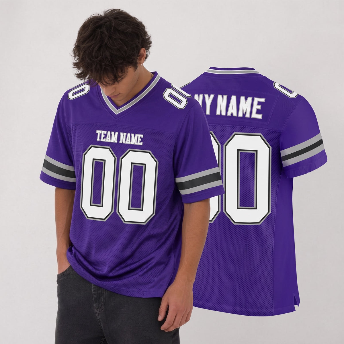 Custom Purple White-Gray Mesh Football Jersey - 2