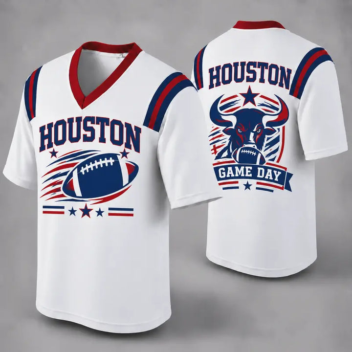 HOU White Football Jersey Houston Game Day Graphic Shirt