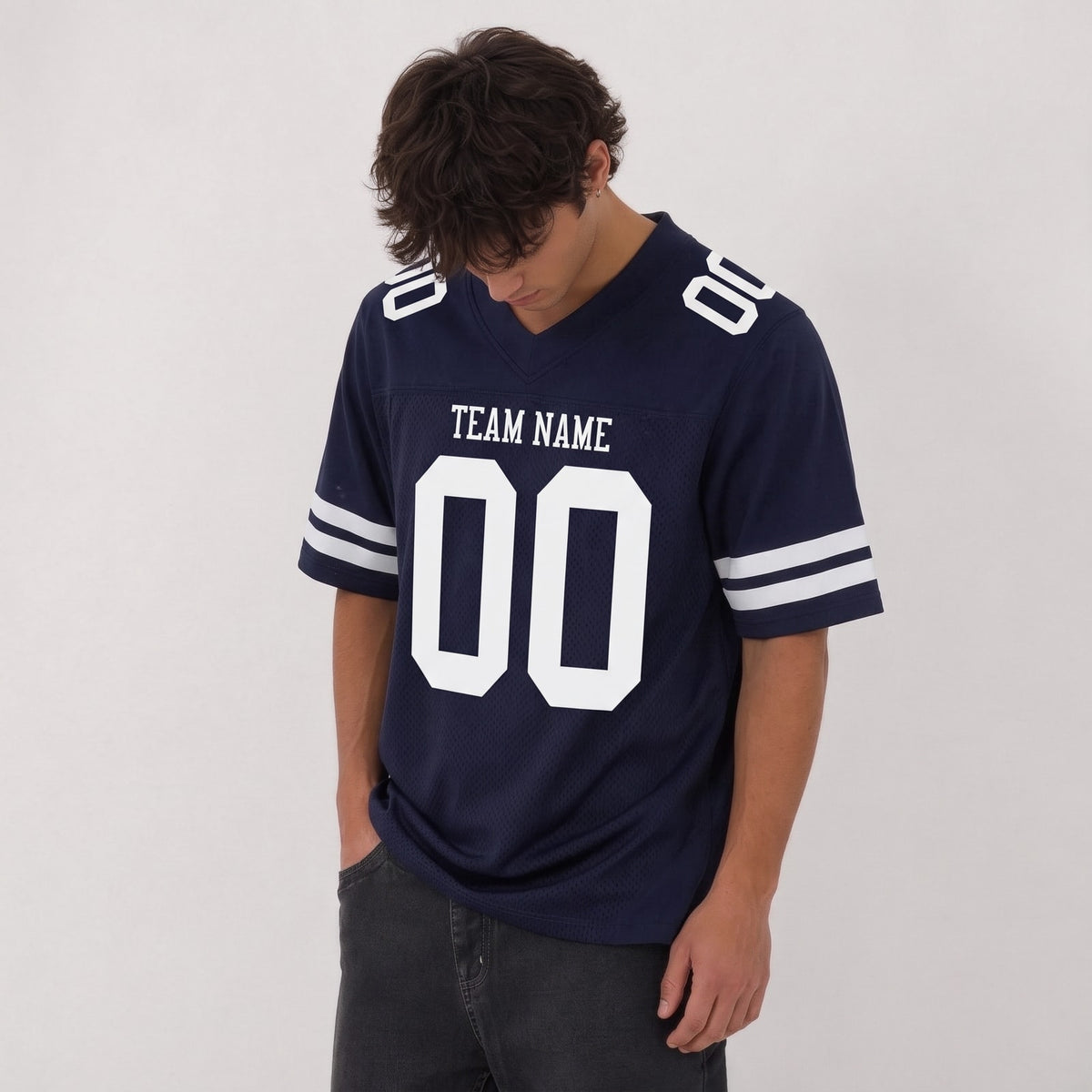 Custom Navy White Mesh Football Jersey - 2