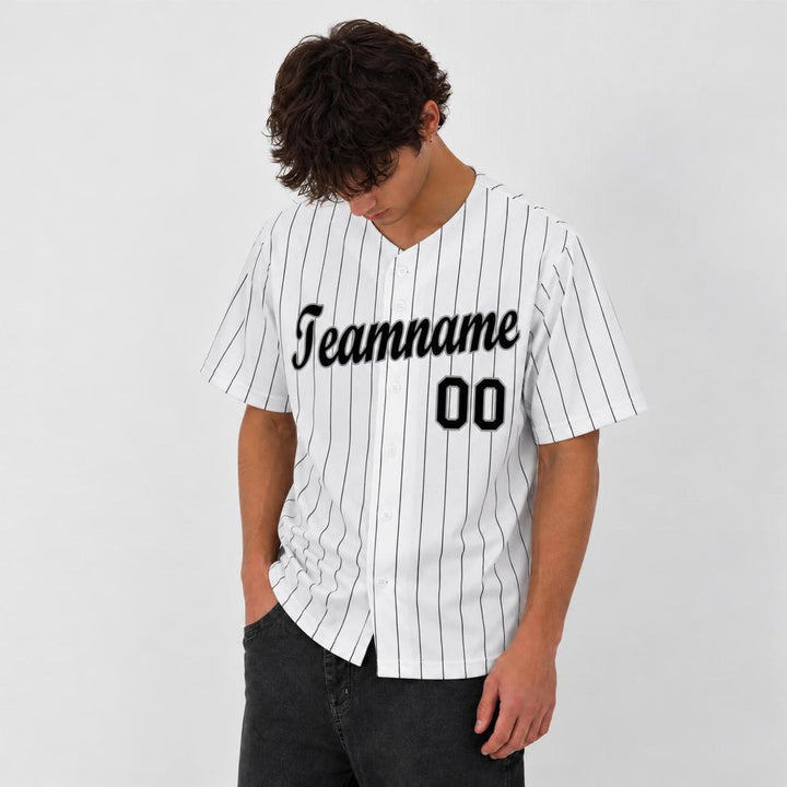 White Pinstripe Baseball Jersey – Custom Team Name and Number