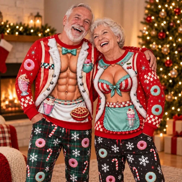 Funny Sexy Christmas Faux Body Ugly Sweater Couple Sweatshirt