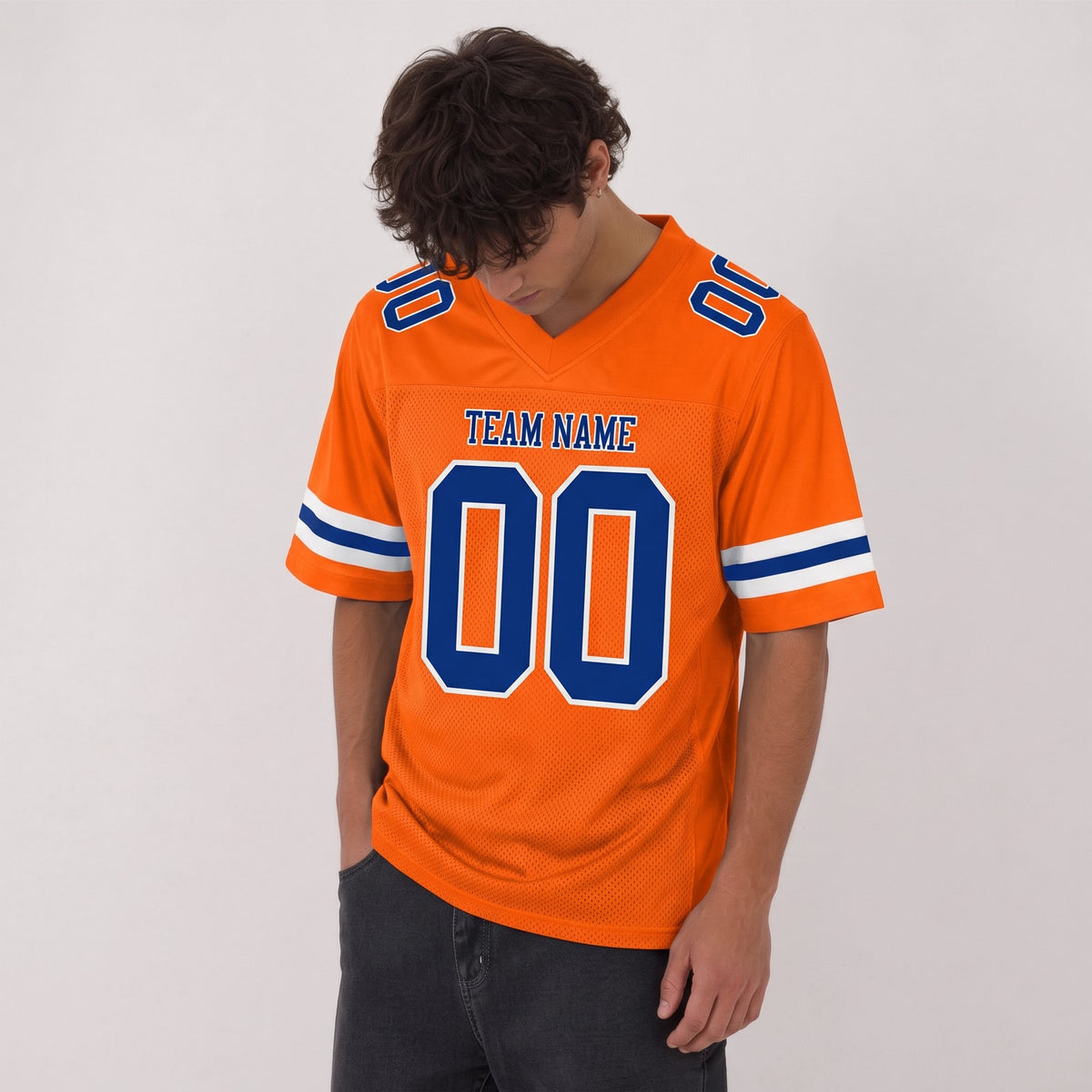 Custom Orange Royal-White Mesh Football Jersey - 2