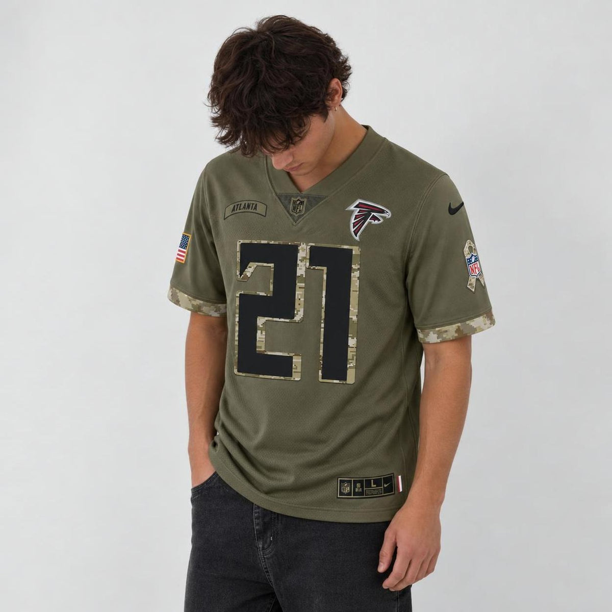 Sanders 21 Olive Atlanta Football Jersey - 2
