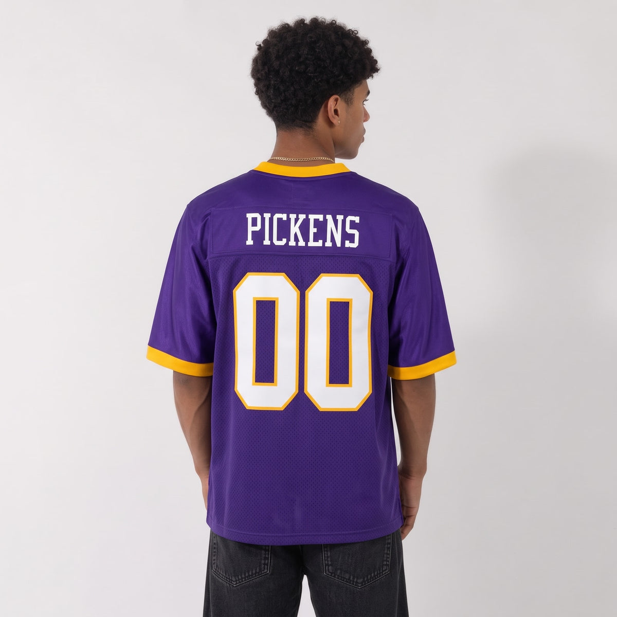 Custom Purple White-Gold Mesh Football Jersey - 4