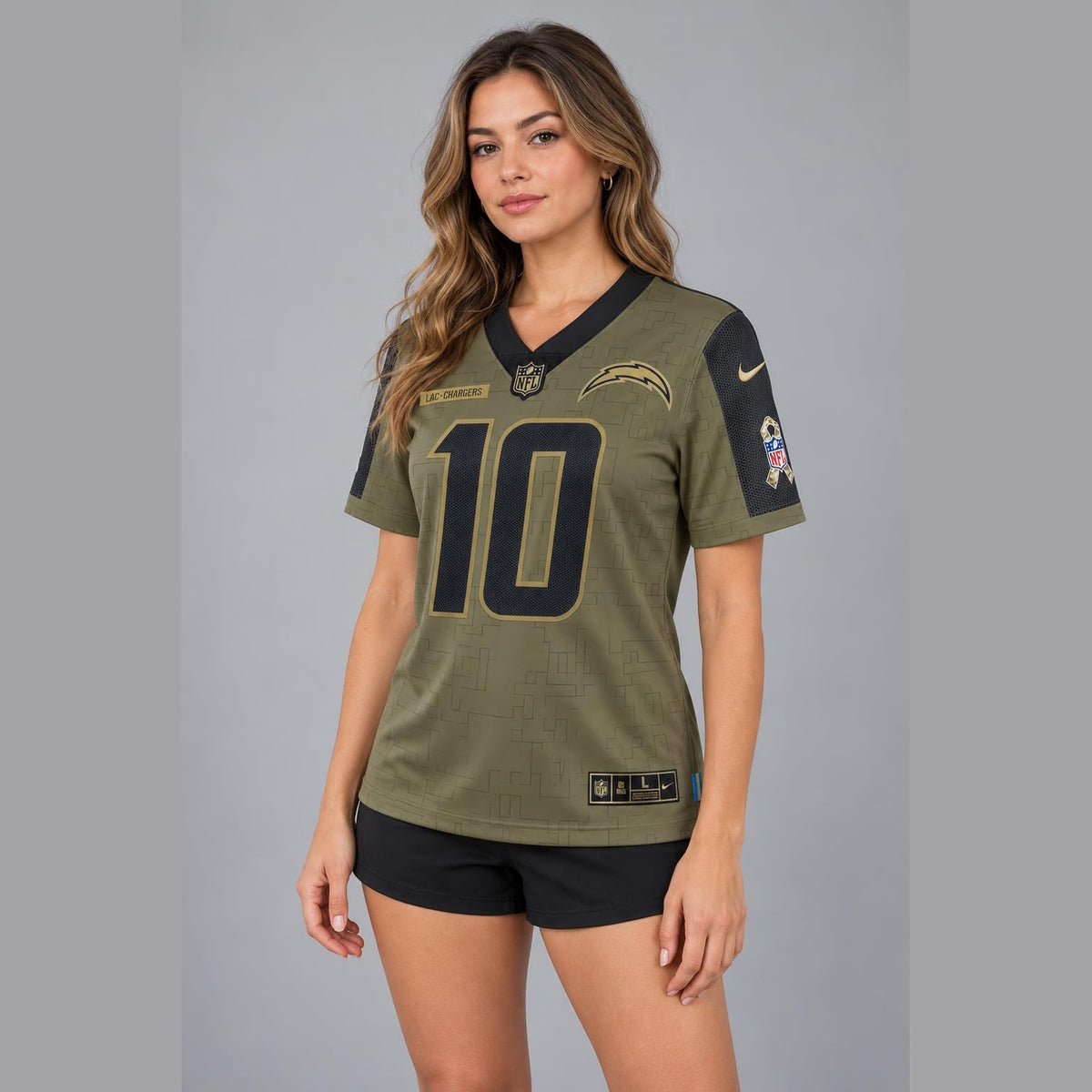 Herbert 10 Los Angeles Olive Football Jersey - 5