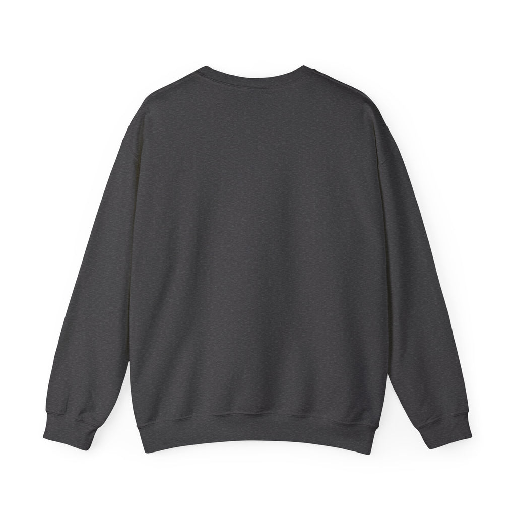 Dark Heather crewneck sweatshirt, plain back — ghost in a Santa hat on the front
