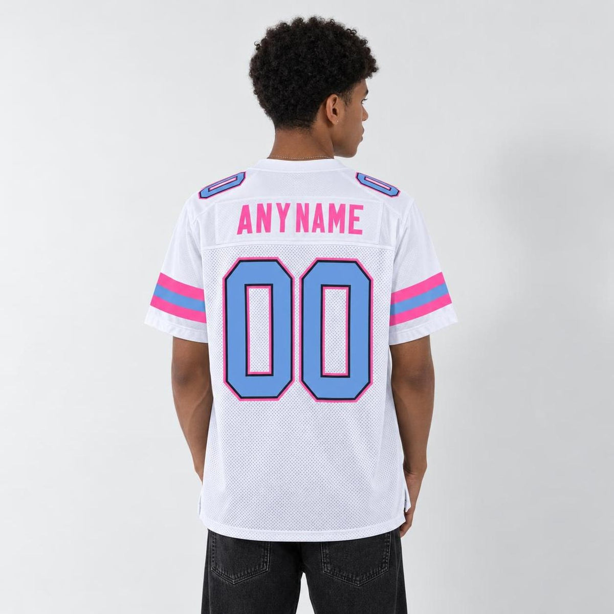 Custom White Light Blue-Pink Mesh Football Jersey - 2