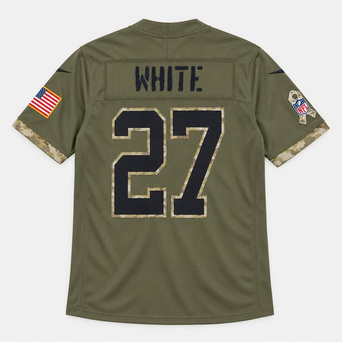 White 27 Buffalo Olive Football Jersey - 2