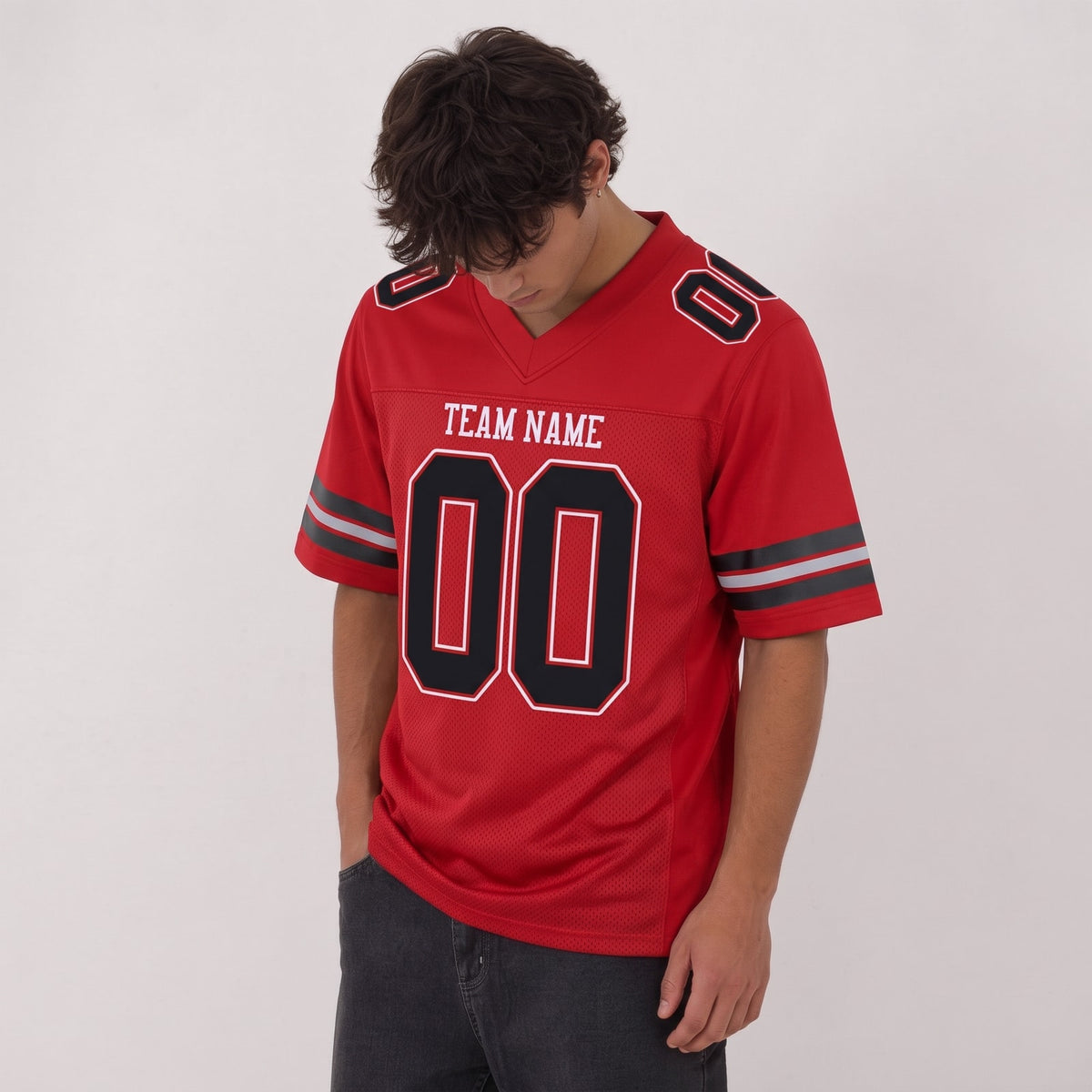 Custom Red Black-White Mesh Football Jersey - 2