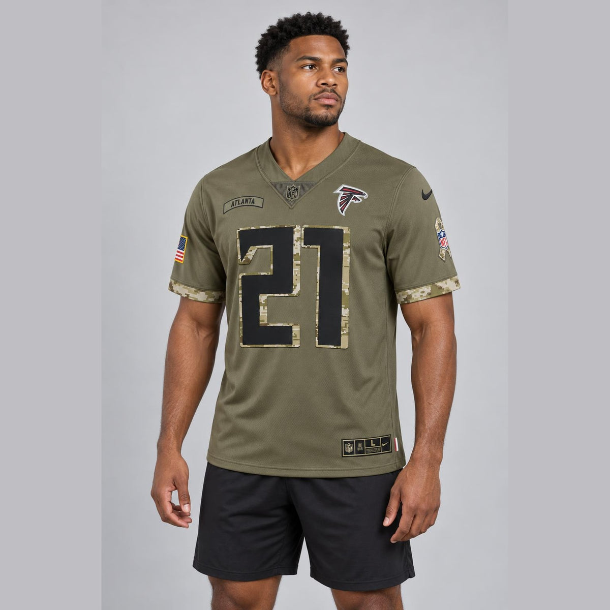 Sanders 21 Olive Atlanta Football Jersey - 3
