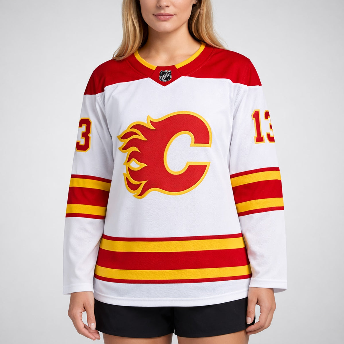 Gaudreau 13 Flames Hockey Jersey White Red - 5
