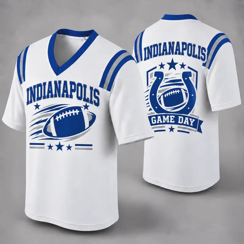 IND White Football Jersey Indianapolis Game Day Graphic Shirt