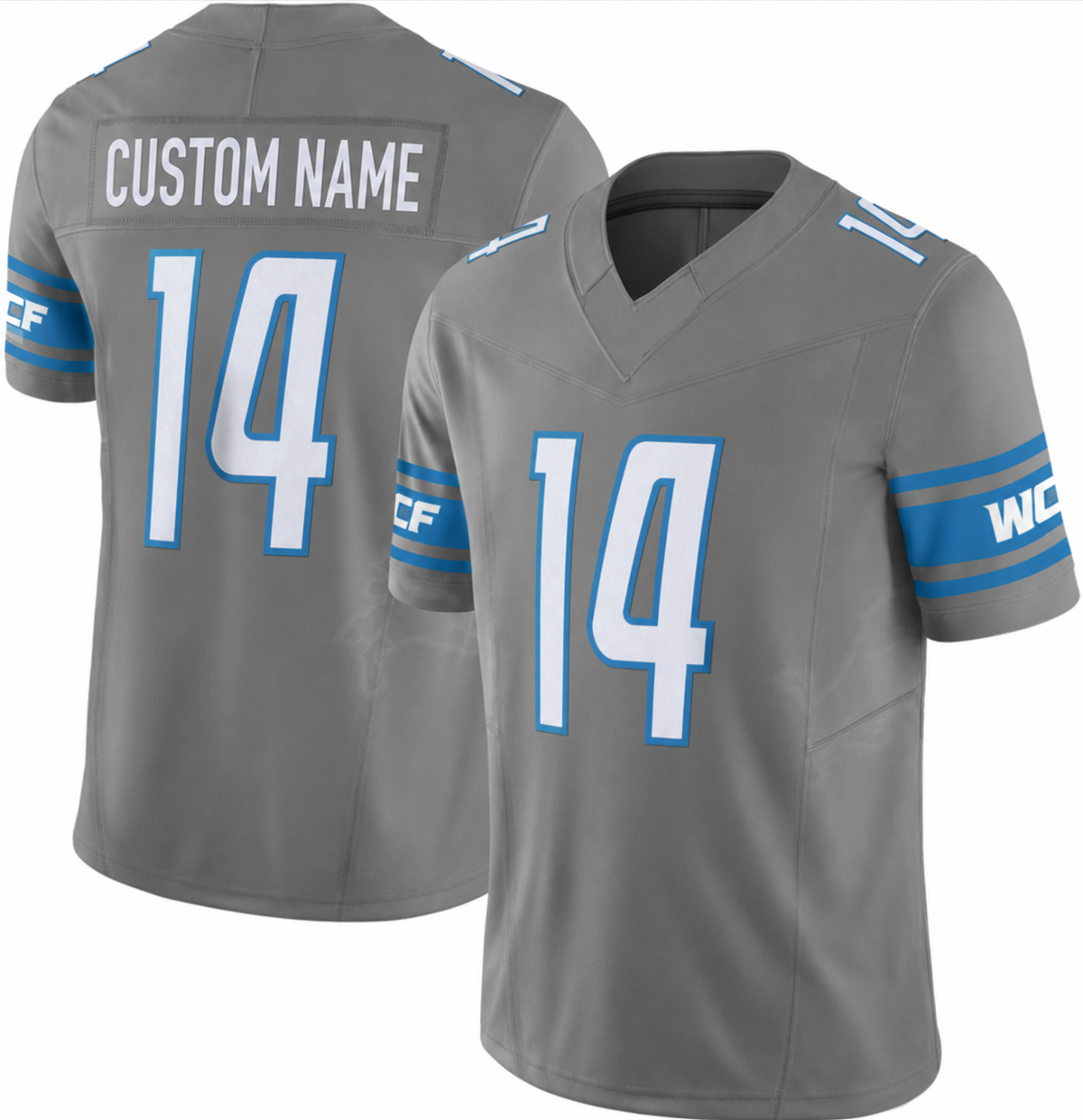 DET Gray Football Jersey Number 14 Custom Name and Number
