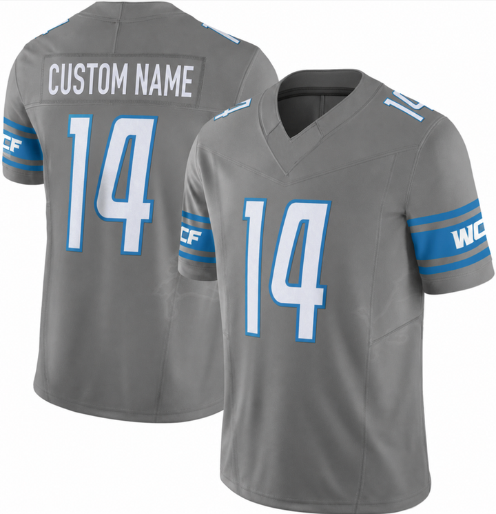 DET Gray Football Jersey Number 14 Custom Name and Number