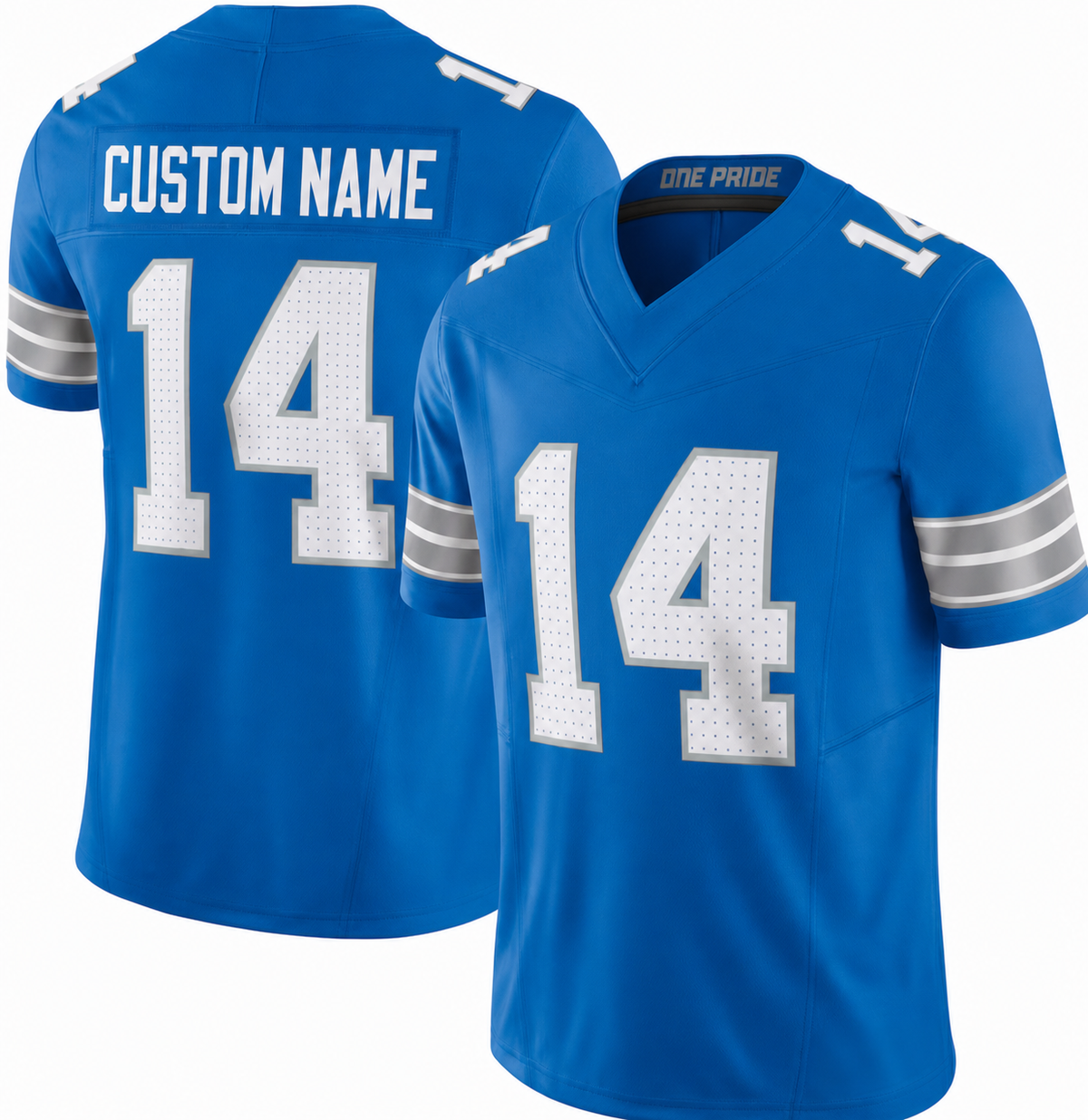 DET Blue Football Jersey Number 14 Custom Name and Number