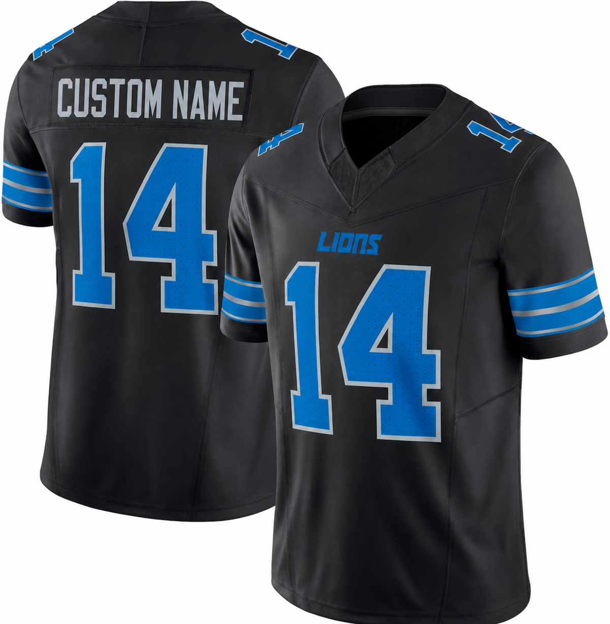 DET Black Football Jersey Number 14 Custom Name and Number